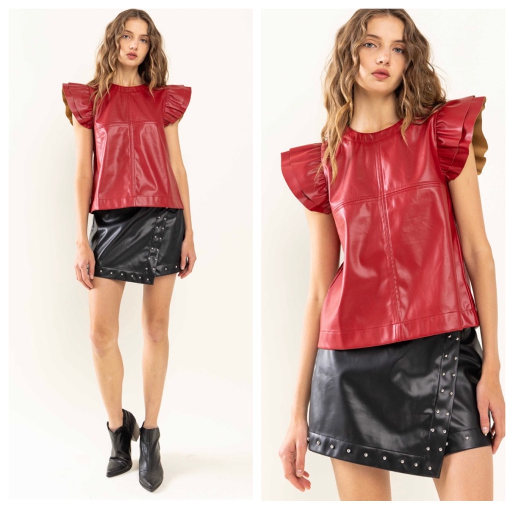 Soft Faux Leather Unbalanced Stud Skort - Picture 2 of 5
